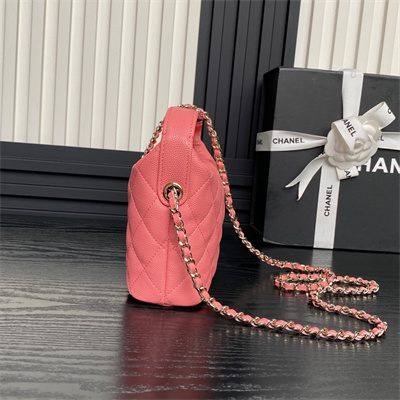 Ch*el small hobo bag grained calfskin & gold-tone metal pink ap4386