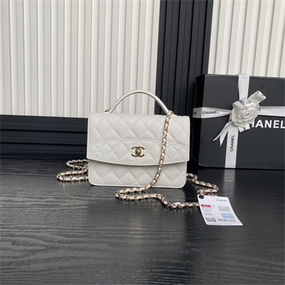 Ch*el clutch with chain grained calfskin & gold-tone metal white ap4406