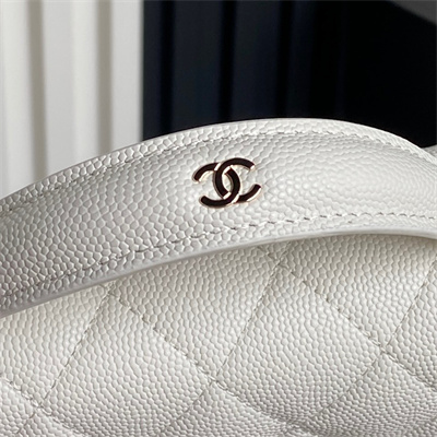 Ch*el clutch with chain grained calfskin & gold-tone metal white ap4406