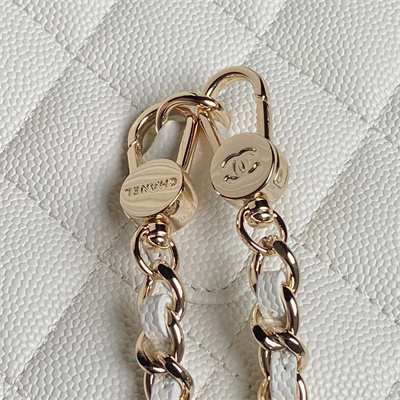 Ch*el clutch with chain grained calfskin & gold-tone metal white ap4406