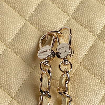 Ch*el clutch with chain grained calfskin & gold-tone metal beige ap4406