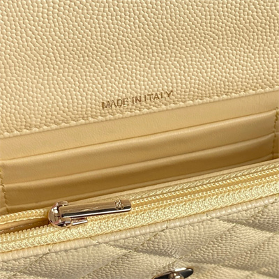 Ch*el clutch with chain grained calfskin & gold-tone metal beige ap4406