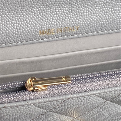 Ch*el clutch with chain grained calfskin & gold-tone metal grey ap4406