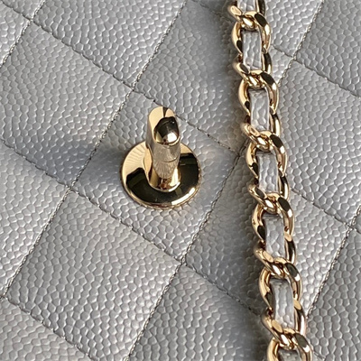 Ch*el clutch with chain grained calfskin & gold-tone metal grey ap4406