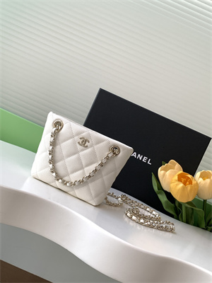 Ch*el classic clutch with chain grained calfskin & gold-tone metal white ap4422
