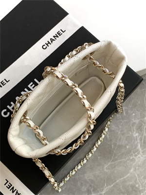 Ch*el classic clutch with chain grained calfskin & gold-tone metal white ap4422