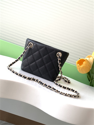 Ch*el classic clutch with chain grained calfskin & gold-tone metal black ap4422