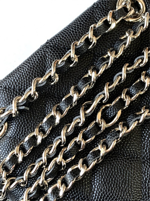 Ch*el classic clutch with chain grained calfskin & gold-tone metal black ap4422