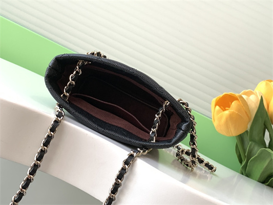 Ch*el classic clutch with chain grained calfskin & gold-tone metal black ap4422