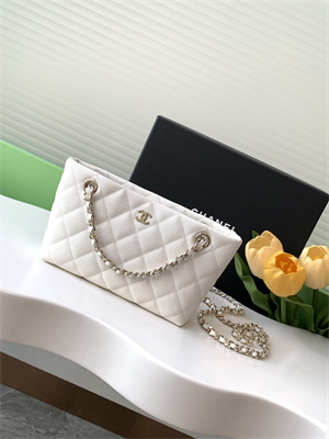 Ch*el clutch with chain grained calfskin & gold-tone metal white ap4423