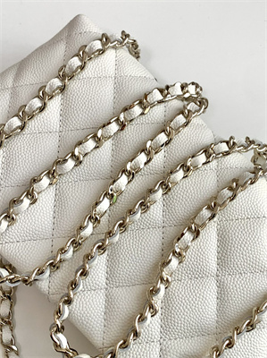 Ch*el clutch with chain grained calfskin & gold-tone metal white ap4423