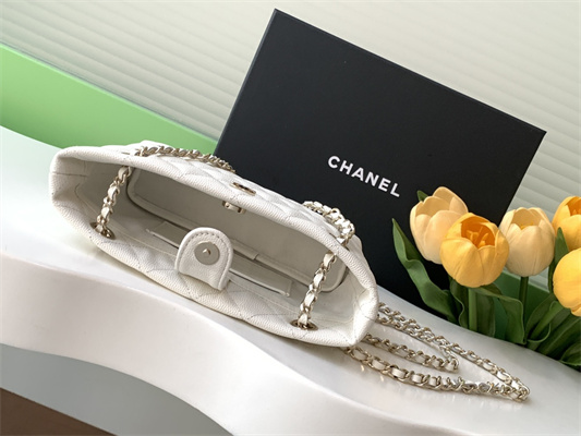 Ch*el clutch with chain grained calfskin & gold-tone metal white ap4423