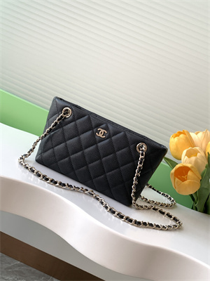Ch*el clutch with chain grained calfskin & gold-tone metal black ap4423