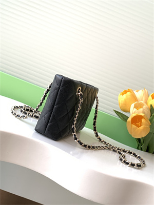 Ch*el clutch with chain grained calfskin & gold-tone metal black ap4423