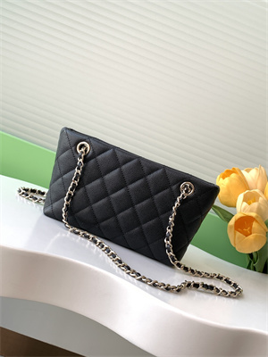 Ch*el clutch with chain grained calfskin & gold-tone metal black ap4423