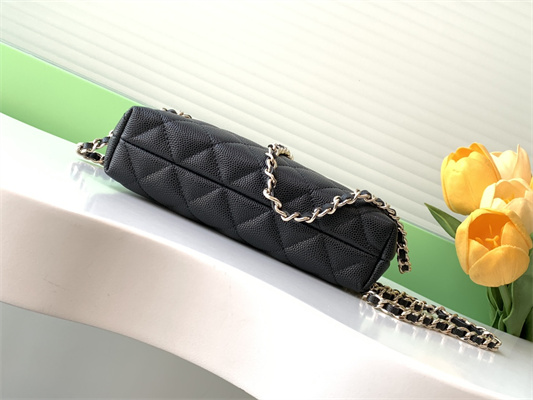 Ch*el clutch with chain grained calfskin & gold-tone metal black ap4423