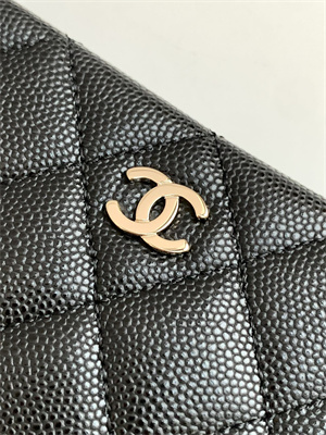 Ch*el clutch with chain grained calfskin & gold-tone metal black ap4423