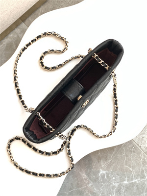 Ch*el clutch with chain grained calfskin & gold-tone metal black ap4423