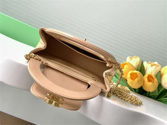 Cha.nel Mini Shopping Bag Kelly Bag Shiny Aged Calfskin Gold-Tone Metal Beige AS4416