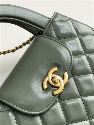 Cha.nel Mini Shopping Bag Kelly Bag Shiny Aged Calfskin Gold-Tone Metal Kaki Green AS4416