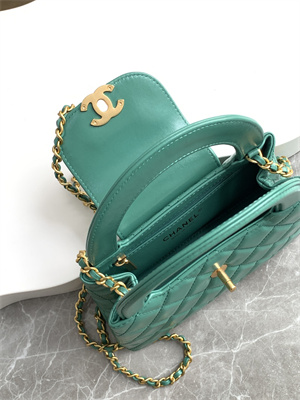 Cha.nel Mini Shopping Bag Kelly Bag Shiny Aged Calfskin Gold-Tone Metal Green AS4416