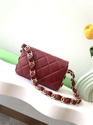 Cha.nel Small Flap Bag Lambskin & Gold-Tone Metal Burgundy AS5174