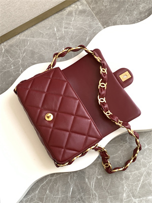 Cha.nel Small Flap Bag Lambskin & Gold-Tone Metal Burgundy AS5174