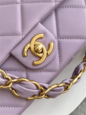 Cha.nel Small Flap Bag Lambskin & Gold-Tone Metal Lt Purple AS5174