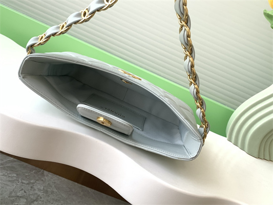 Cha.nel Hobo Handbag Lambskin & Gold-Tone Metal Grey AS5177