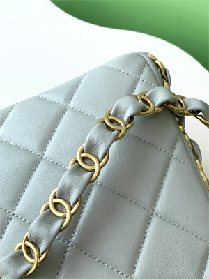 Cha.nel Hobo Handbag Lambskin & Gold-Tone Metal Grey AS5177