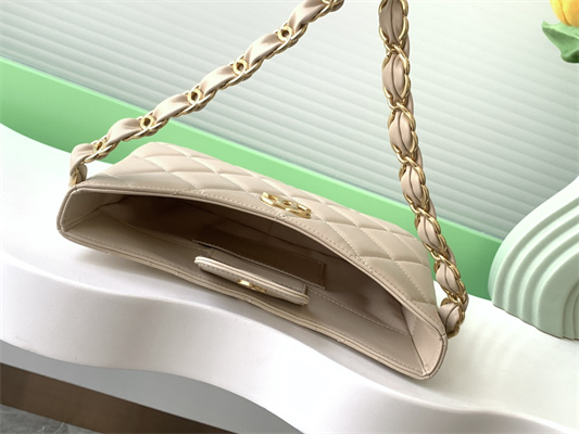 Cha.nel Hobo Handbag Lambskin & Gold-Tone Metal Beige AS5177