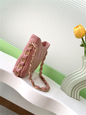 Cha.nel Hobo Handbag Lambskin & Gold-Tone Metal Pink AS5177