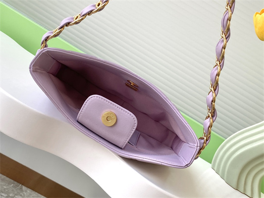 Cha.nel Hobo Handbag Lambskin & Gold-Tone Metal Lt Purple AS5177