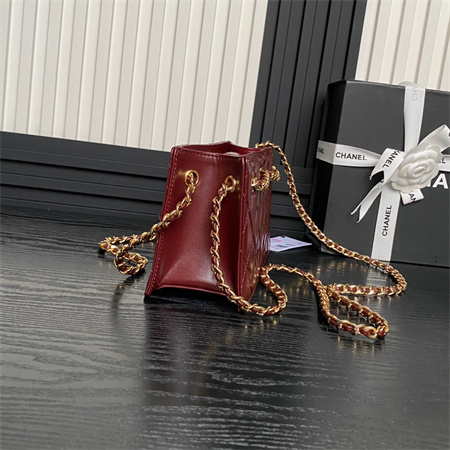 Ch*el clutch shiny lambskin & gold-tone metal burgundy as5203