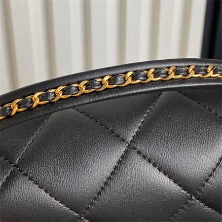 Ch*el mini flap bag with top handle lambskin gold tone metal black color as5298