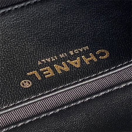 Ch*el mini flap bag with top handle lambskin gold tone metal black color as5298