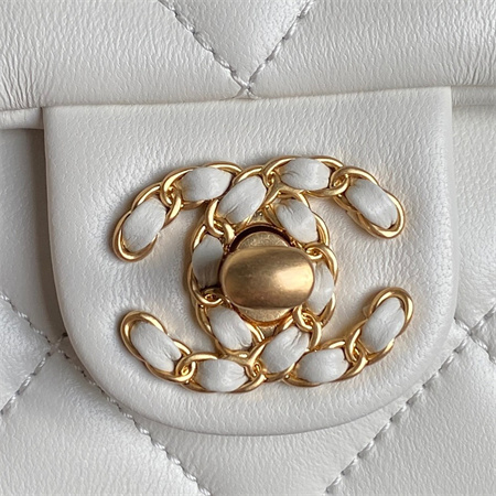 Ch*el mini flap bag with top handle lambskin gold tone metal white color as5298