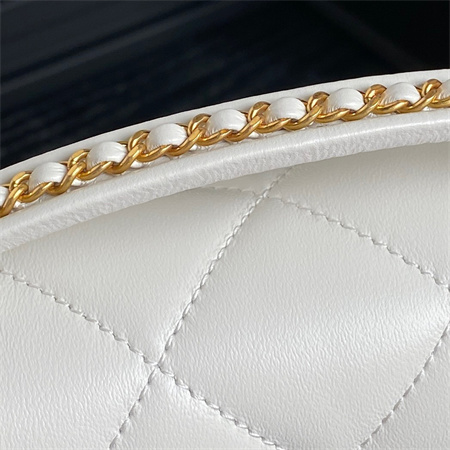 Ch*el mini flap bag with top handle lambskin gold tone metal white color as5298