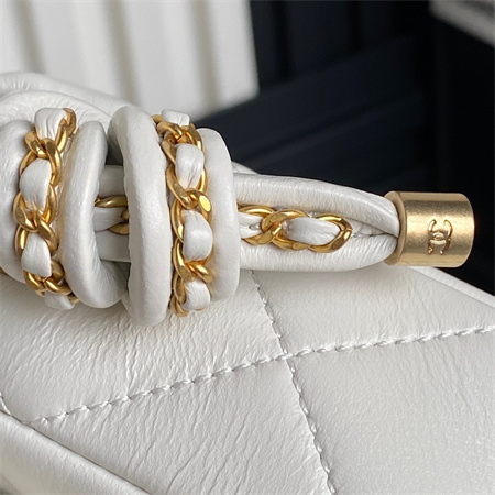 Ch*el mini flap bag with top handle lambskin gold tone metal white color as5298