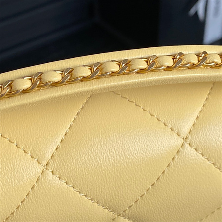 Ch*el mini flap bag with top handle lambskin gold tone metal yellow color as5298