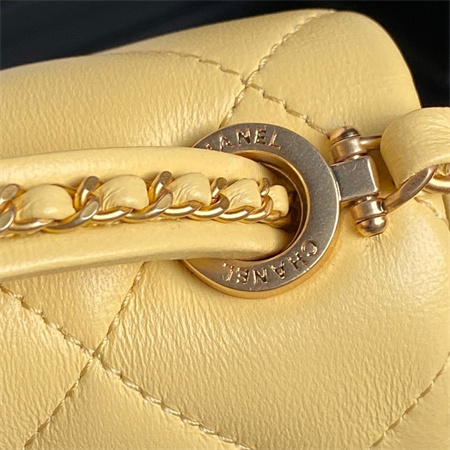 Ch*el mini flap bag with top handle lambskin gold tone metal yellow color as5298