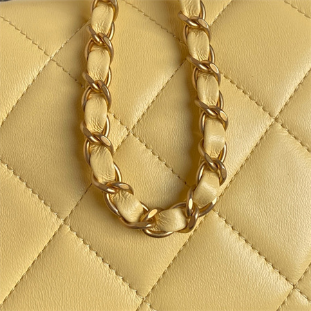 Ch*el mini flap bag with top handle lambskin gold tone metal yellow color as5298
