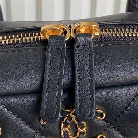 Ch*el top handle bag with chain lambskin & gold-tone metal black as5300