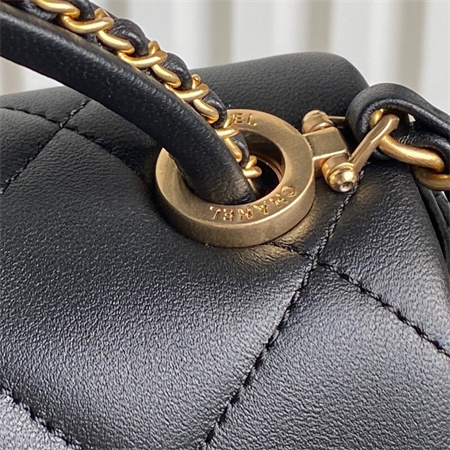 Ch*el flap bag with top handle lambskin gold tone metal black color as5317