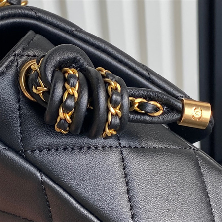 Ch*el flap bag with top handle lambskin gold tone metal black color as5317