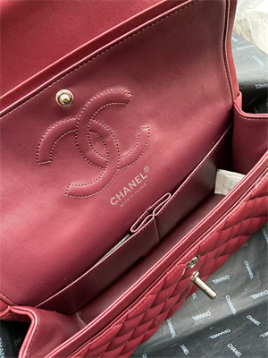 Ch*el medium classic flap bag lambskin silver tone metal burgundy 01112