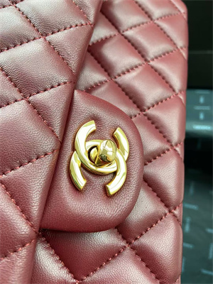 Ch*el medium classic flap bag lambskin gold tone metal burgundy 01112