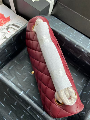 Ch*el medium classic flap bag lambskin gold tone metal burgundy 01112