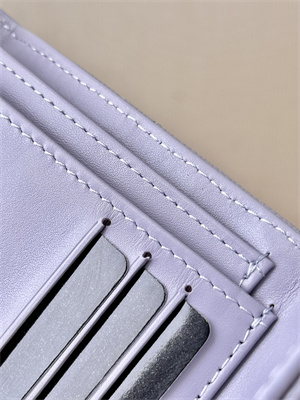 Ch*el small flap wallet tri-fold grained calfskin gold tone metal lt purple a82288