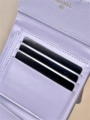 Ch*el small flap wallet tri-fold grained calfskin gold tone metal lt purple a82288